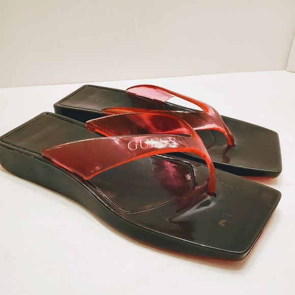 Vintage Y2K GUESS Plastic Square Toe Flip Flop Thong Sandals Size: 6 - Picture 4 of 13